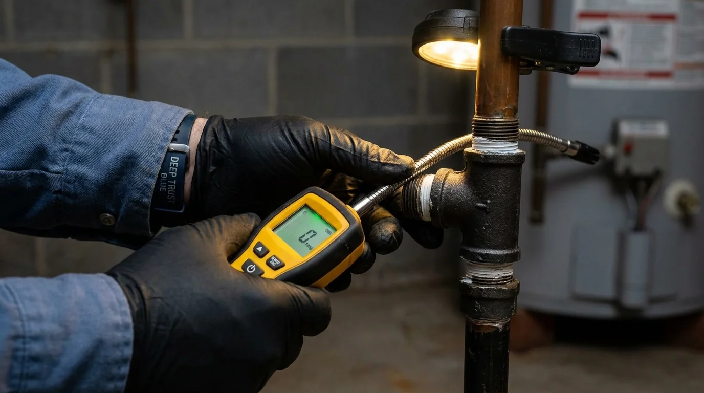 Gas leak detection with electronic sniffer by Johns Plumbing LLC in Colonia